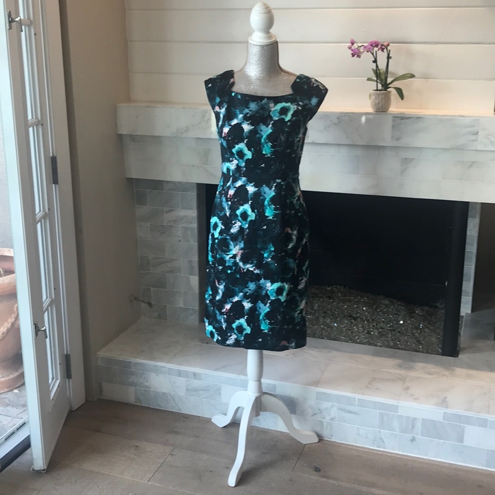 Milly of New York Black and Teal Floral Dress